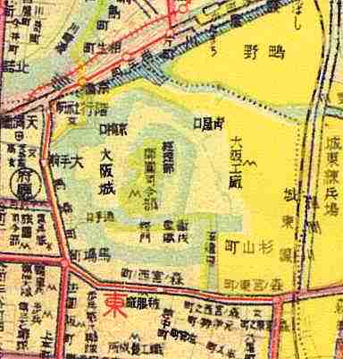 むかしの大阪城のあたりの地図　クリックすると…